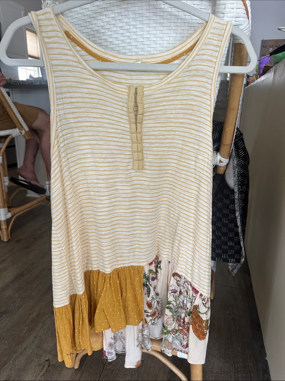 Mystree Cream and Mustard Striped Mixed-Print Tank Top